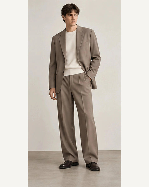 DFCOLOR::Taupe::onbody — Dark Olive Unstructured Two-Piece Suit; 4:5 full-image reframed without crop