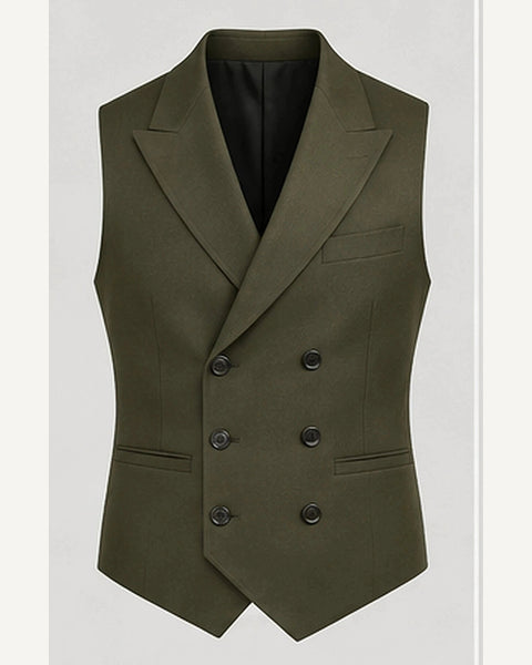 DFCOLOR::Olive::product — Double-Breasted Regency Waistcoat; 4:5 full-image reframed without crop