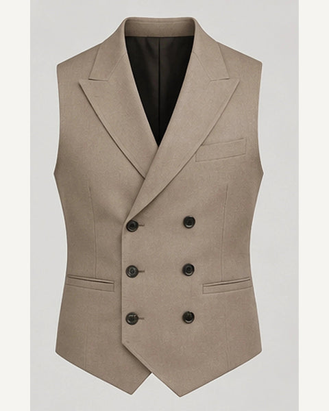DFCOLOR::Taupe::product — Double-Breasted Regency Waistcoat; 4:5 full-image reframed without crop