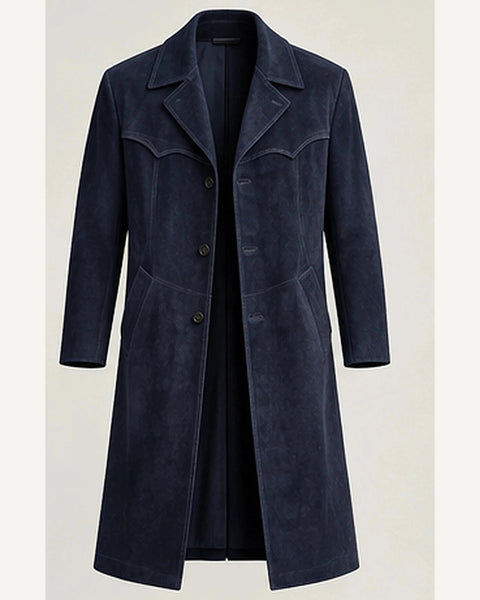 DFCOLOR::Navy::product — Faux Suede Long Western Duster Coat; 4:5 full-image reframed without crop
