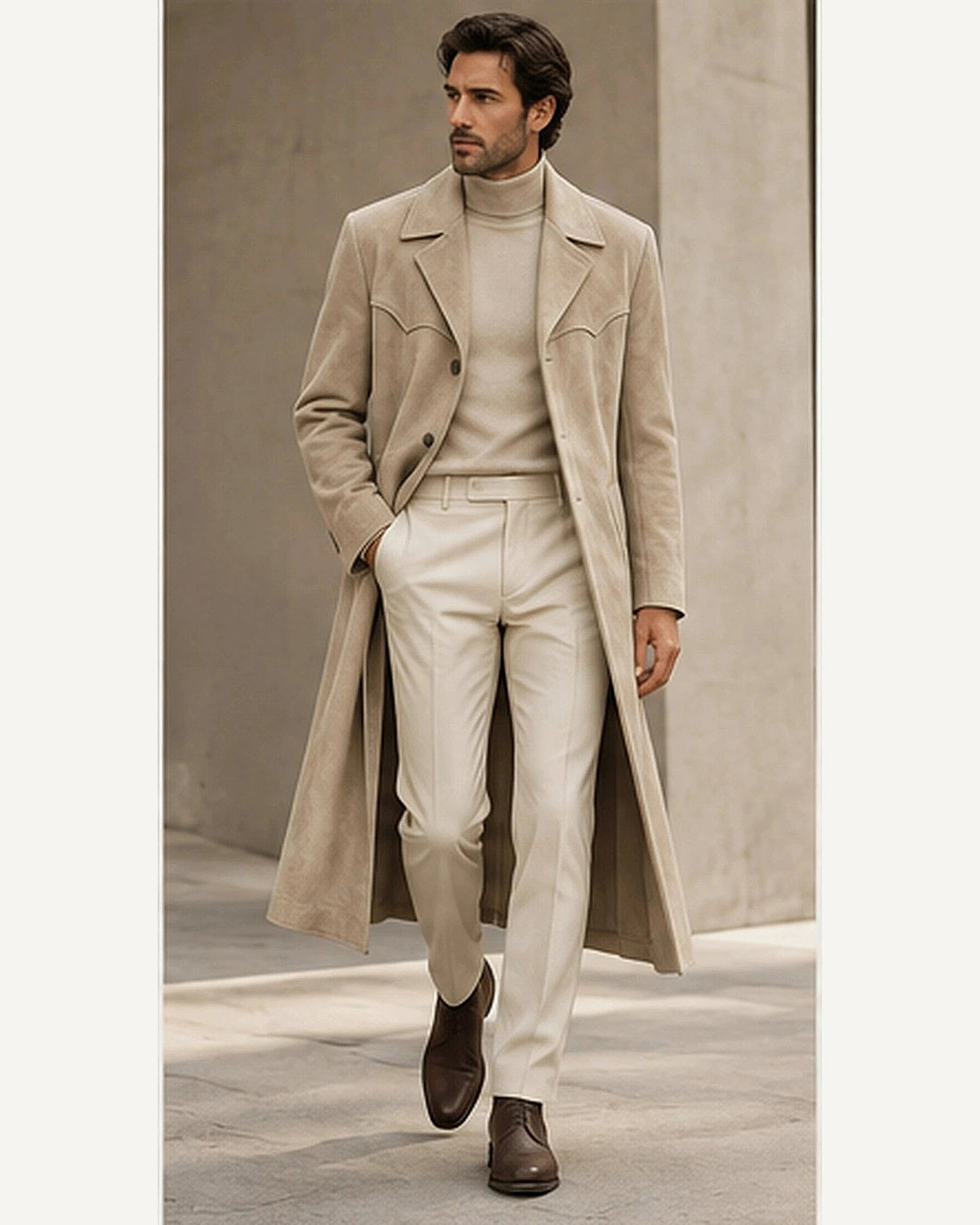 DFCOLOR::Stone::onbody — Faux Suede Long Western Duster Coat; 4:5 full-image reframed without crop
