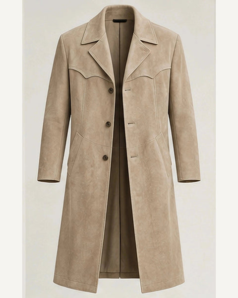 DFCOLOR::Stone::product — Faux Suede Long Western Duster Coat; 4:5 full-image reframed without crop