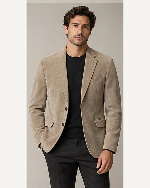 DFCOLOR::Stone::onbody — Faux Suede Slim Notch-Lapel Blazer; 4:5 full-image reframed without crop