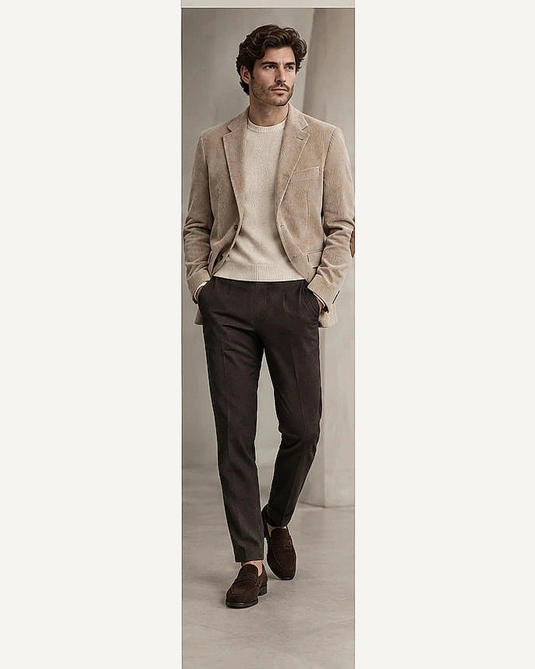 DFCOLOR::Stone::onbody — Fine-Wale Corduroy Elbow-Patch Sport Coat; 4:5 full-image reframed without crop