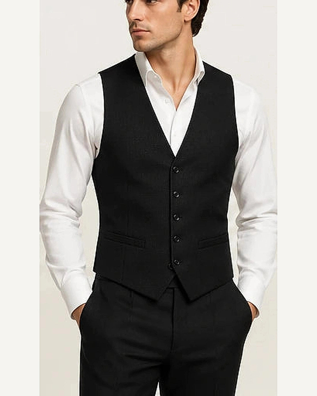 DFCOLOR::Black::onbody — Ivory Textured Tailored Waistcoat; 4:5 full-image reframed without crop