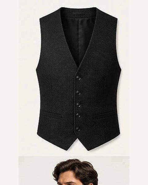 DFCOLOR::Black::product — Ivory Textured Tailored Waistcoat; 4:5 full-image reframed without crop