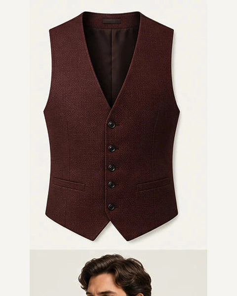 DFCOLOR::Burgundy::product — Ivory Textured Tailored Waistcoat; 4:5 full-image reframed without crop