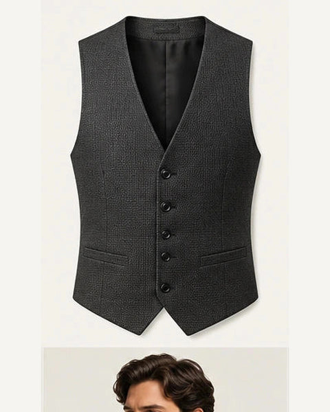 DFCOLOR::Charcoal::product — Ivory Textured Tailored Waistcoat; 4:5 full-image reframed without crop