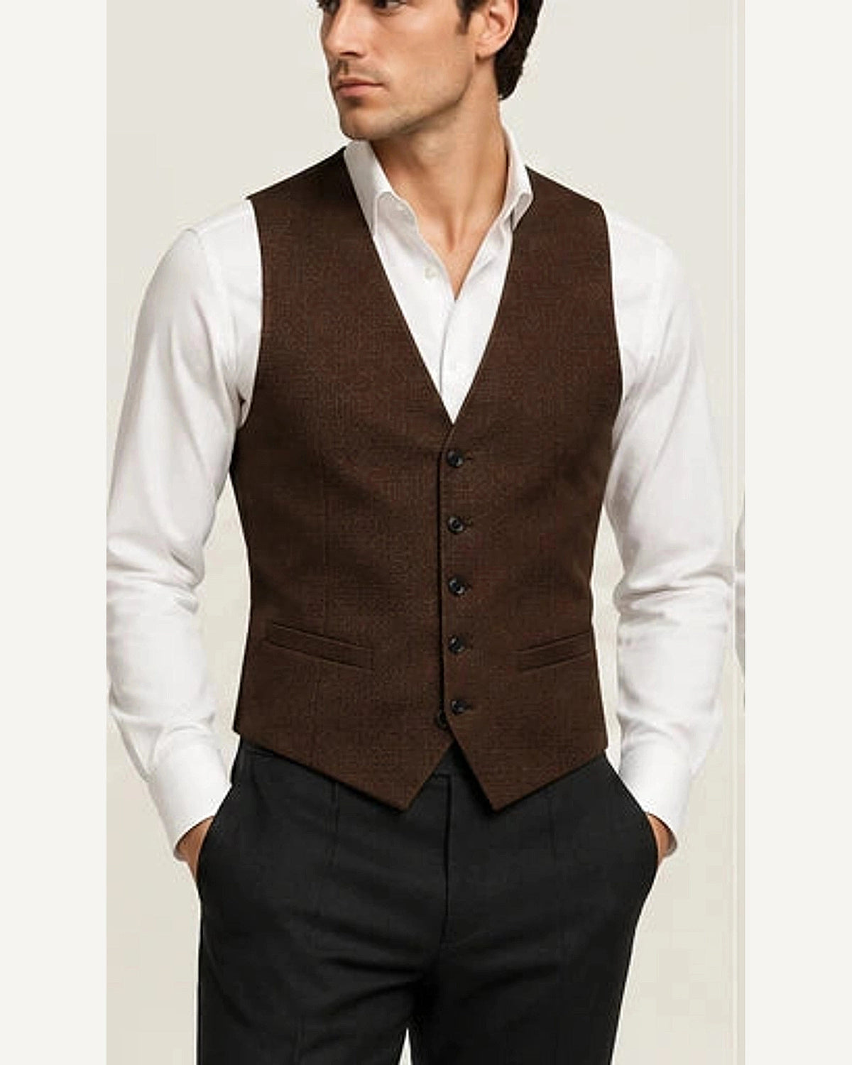 DFCOLOR::Chocolate::onbody — Ivory Textured Tailored Waistcoat; 4:5 full-image reframed without crop