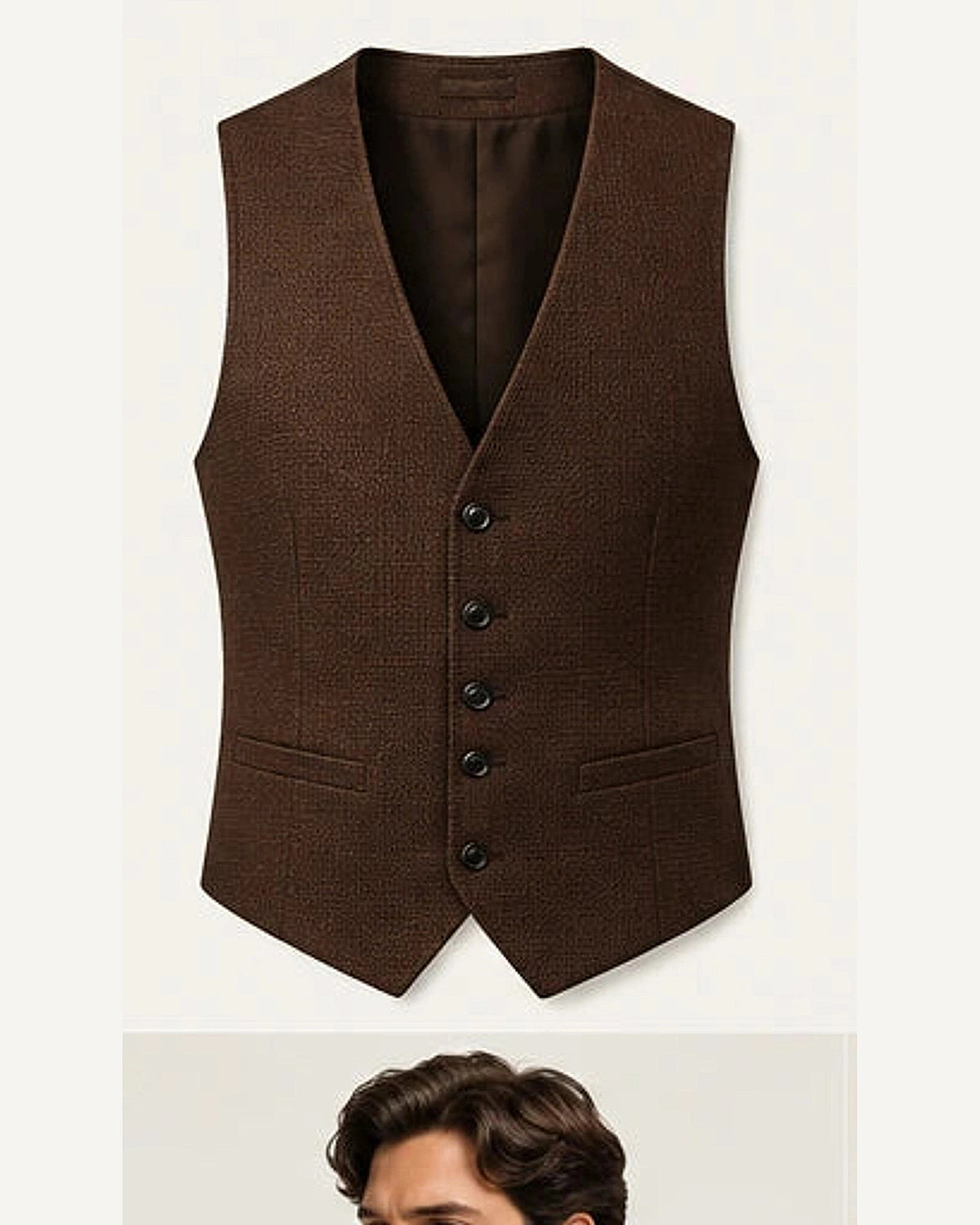DFCOLOR::Chocolate::product — Ivory Textured Tailored Waistcoat; 4:5 full-image reframed without crop