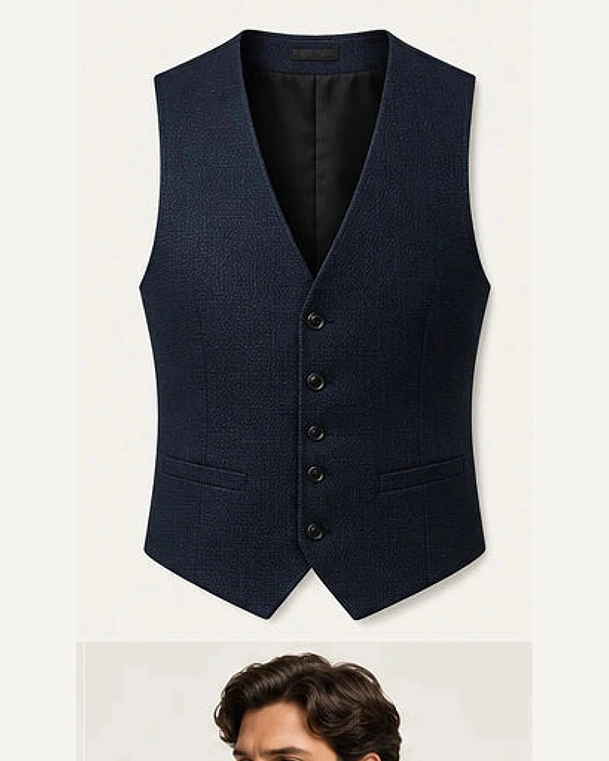 DFCOLOR::Navy::product — Ivory Textured Tailored Waistcoat; 4:5 full-image reframed without crop