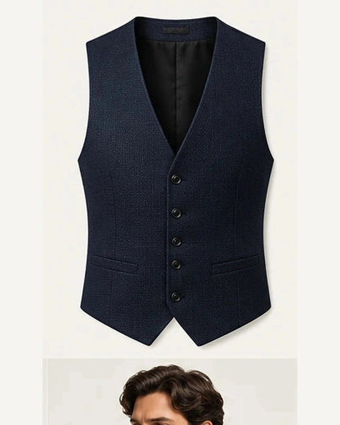 DFCOLOR::Navy::product — Ivory Textured Tailored Waistcoat; 4:5 full-image reframed without crop
