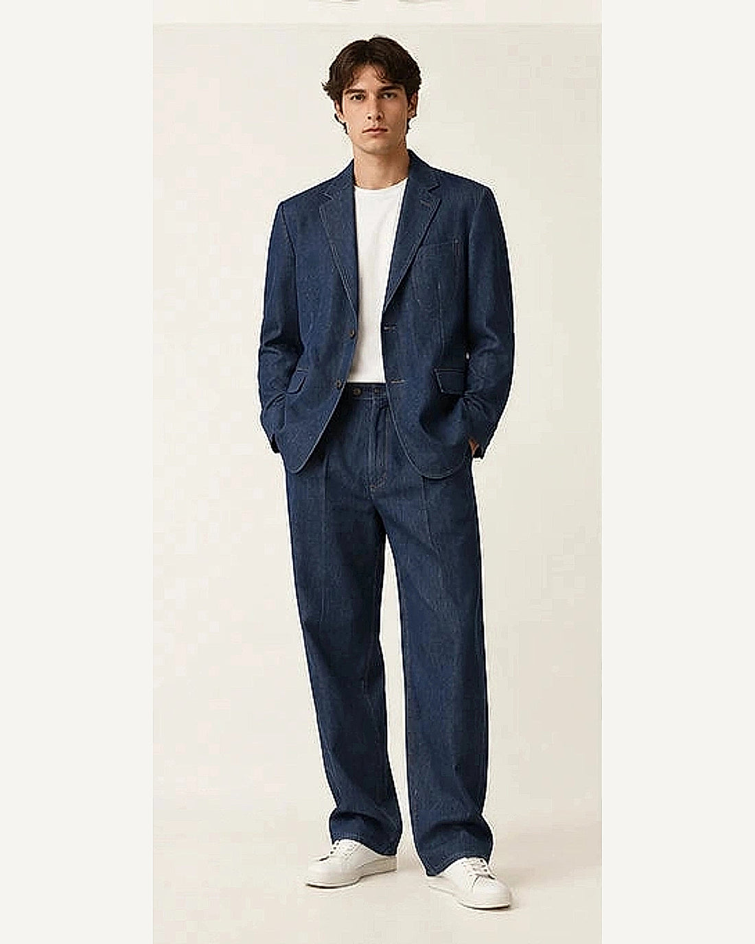 DFCOLOR::Indigo::onbody — Washed Black Relaxed Two-Piece Suit; 4:5 full-image reframed without crop