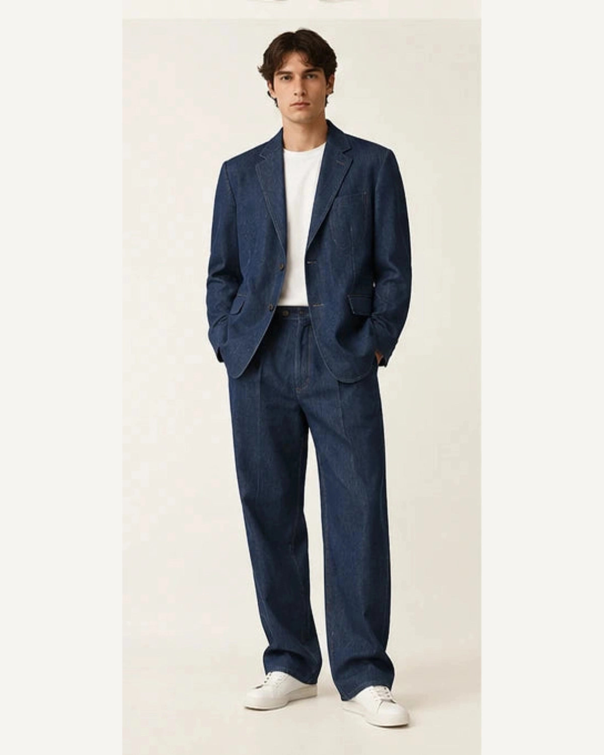 DFCOLOR::Indigo::onbody — Washed Black Relaxed Two-Piece Suit; 4:5 full-image reframed without crop