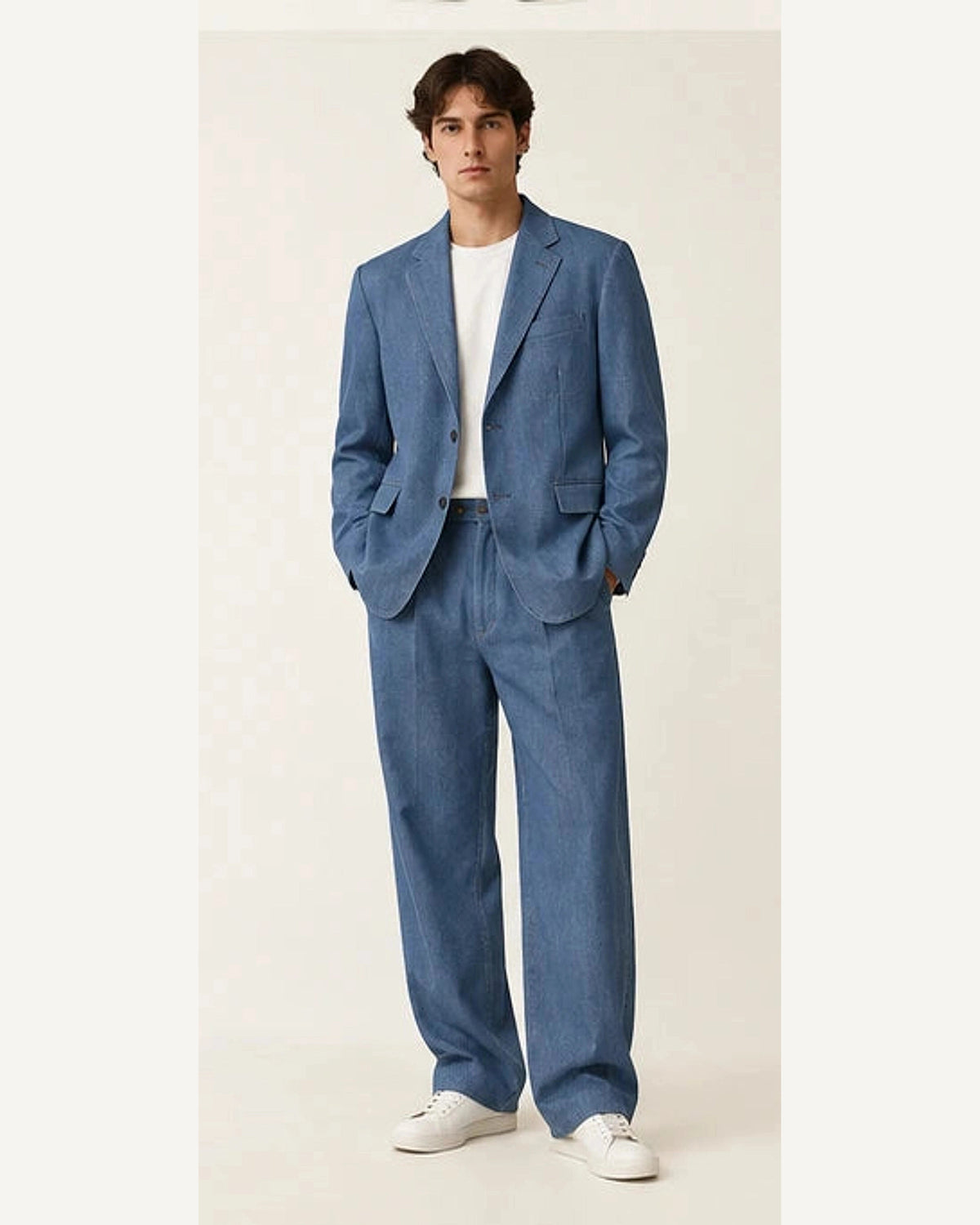 DFCOLOR::Mid Blue::onbody — Washed Black Relaxed Two-Piece Suit; 4:5 full-image reframed without crop