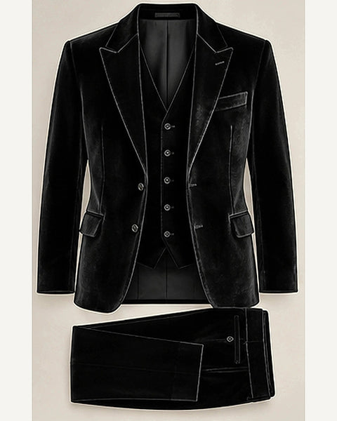 DFCOLOR::Black::product — Deep Navy Velvet Three-Piece Suit; 4:5 full-image reframed without crop