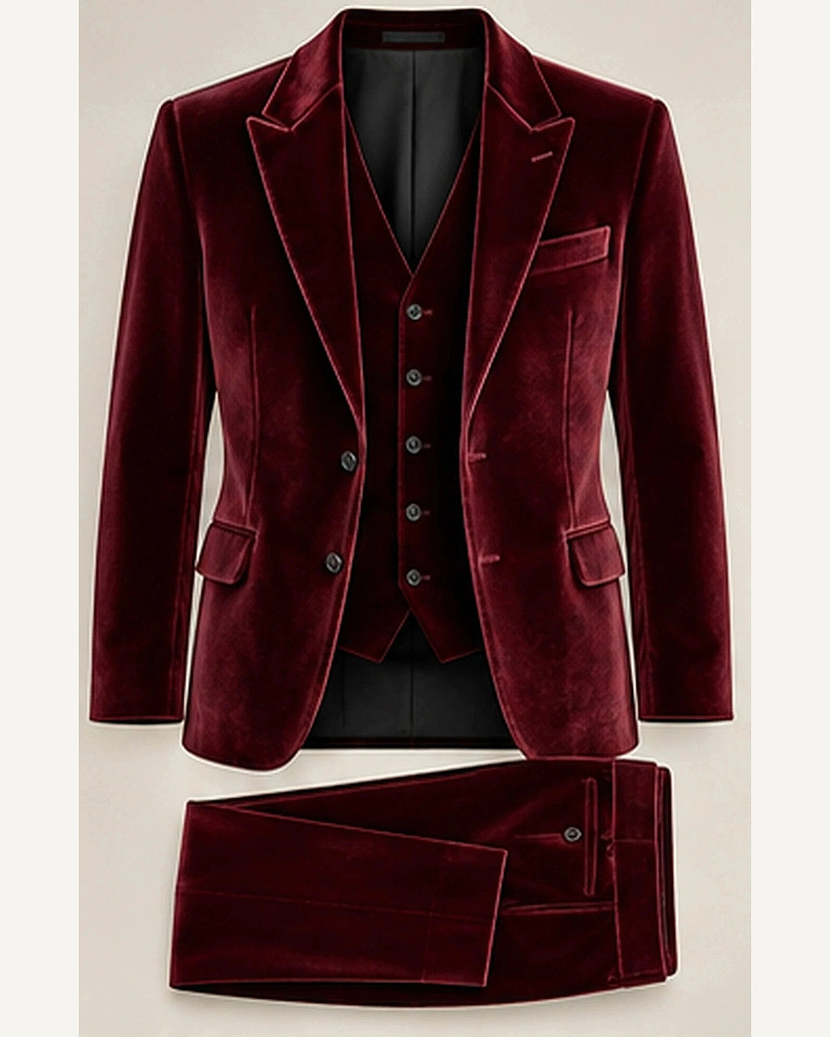DFCOLOR::Burgundy::product — Deep Navy Velvet Three-Piece Suit; 4:5 full-image reframed without crop