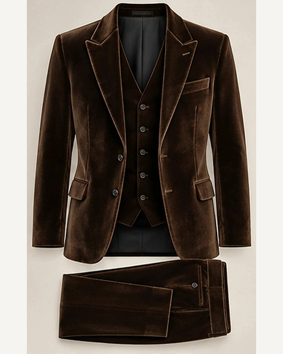 DFCOLOR::Chocolate::product — Deep Navy Velvet Three-Piece Suit; 4:5 full-image reframed without crop