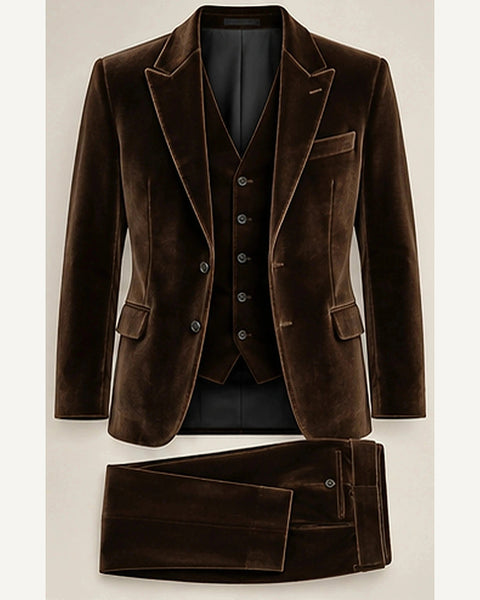 DFCOLOR::Chocolate::product — Deep Navy Velvet Three-Piece Suit; 4:5 full-image reframed without crop