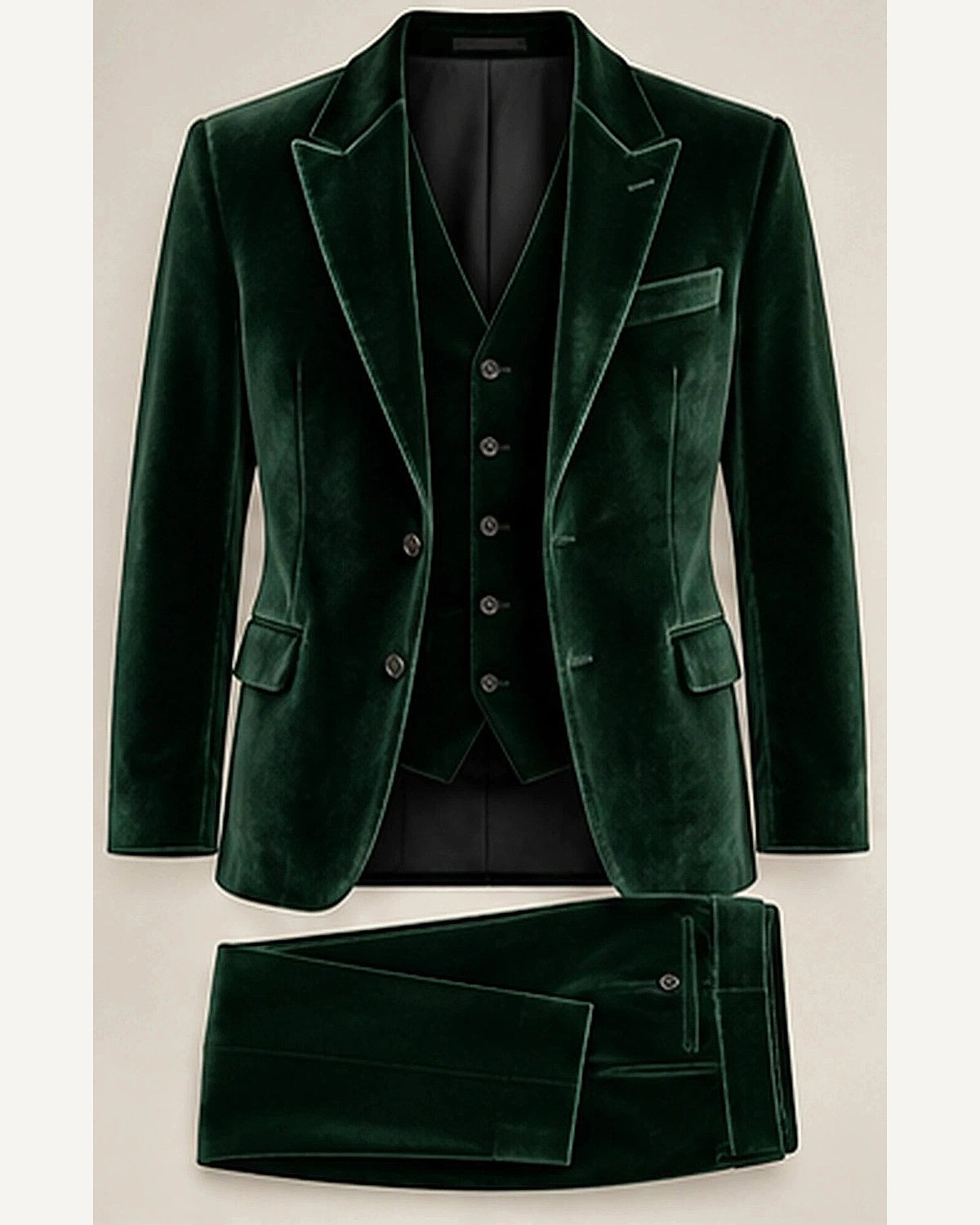 DFCOLOR::Forest Green::product — Deep Navy Velvet Three-Piece Suit; 4:5 full-image reframed without crop