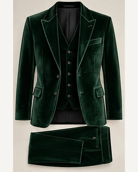 DFCOLOR::Forest Green::product — Deep Navy Velvet Three-Piece Suit; 4:5 full-image reframed without crop