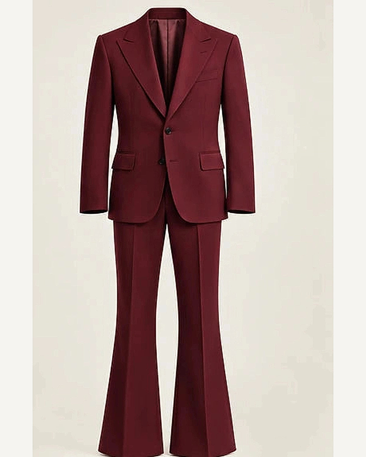 DFCOLOR::Burgundy::product — Retro 70s Two-Piece Flare Suit; 4:5 full-image reframed without crop