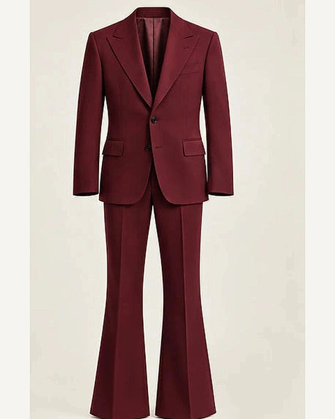 DFCOLOR::Burgundy::product — Retro 70s Two-Piece Flare Suit; 4:5 full-image reframed without crop