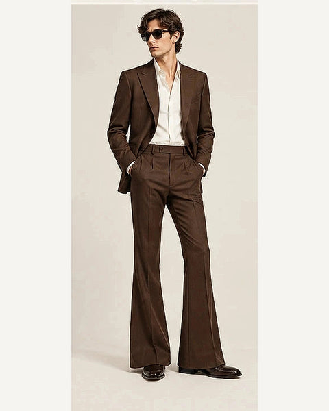 DFCOLOR::Chocolate::onbody — Retro 70s Two-Piece Flare Suit; 4:5 full-image reframed without crop