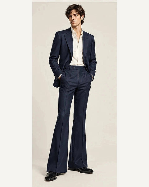 DFCOLOR::Navy::onbody — Retro 70s Two-Piece Flare Suit; 4:5 full-image reframed without crop