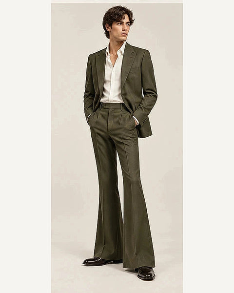 DFCOLOR::Olive::onbody — Retro 70s Two-Piece Flare Suit; 4:5 full-image reframed without crop