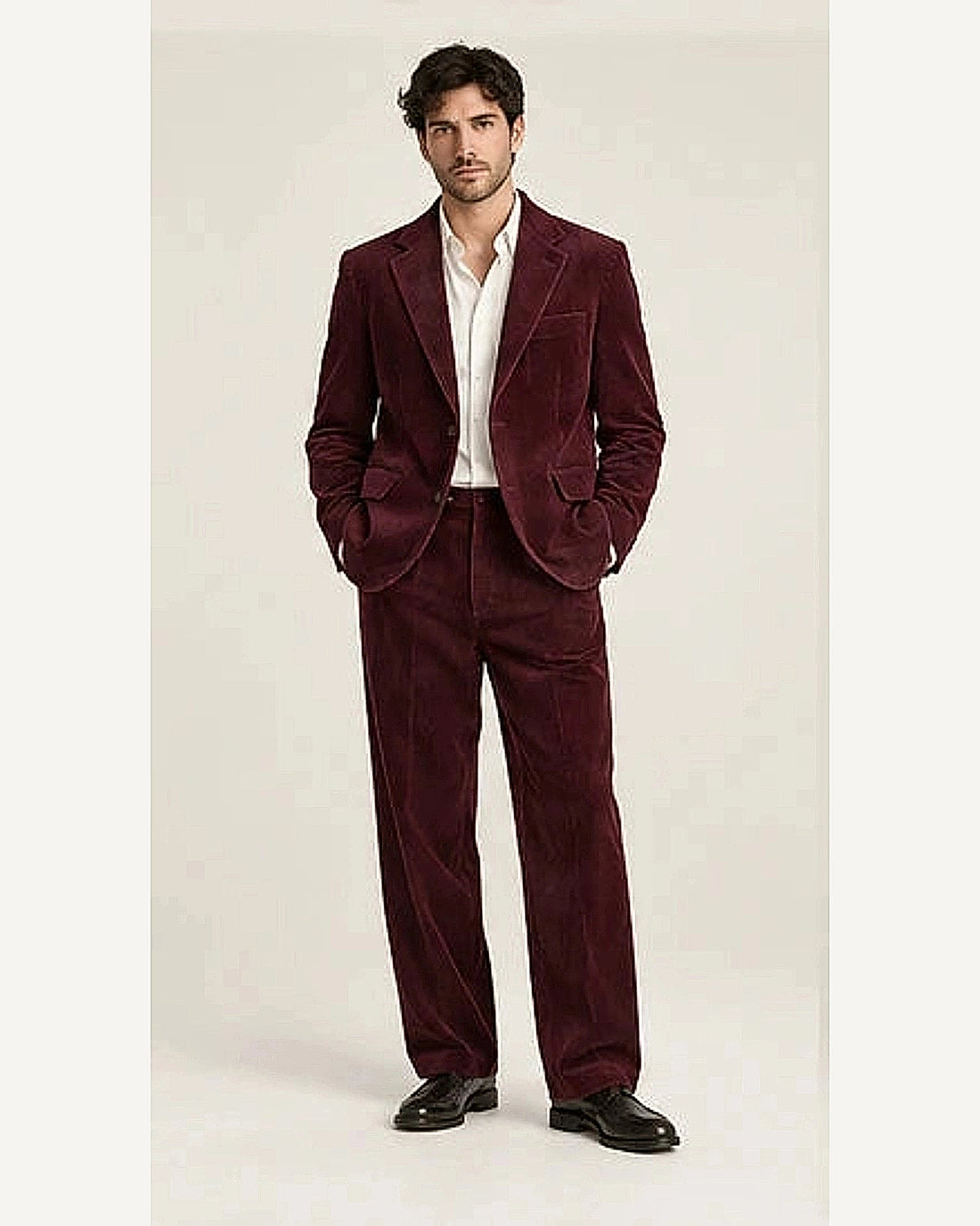 DFCOLOR::Burgundy::onbody — Tobacco Corduroy Two-Piece Suit; 4:5 full-image reframed without crop