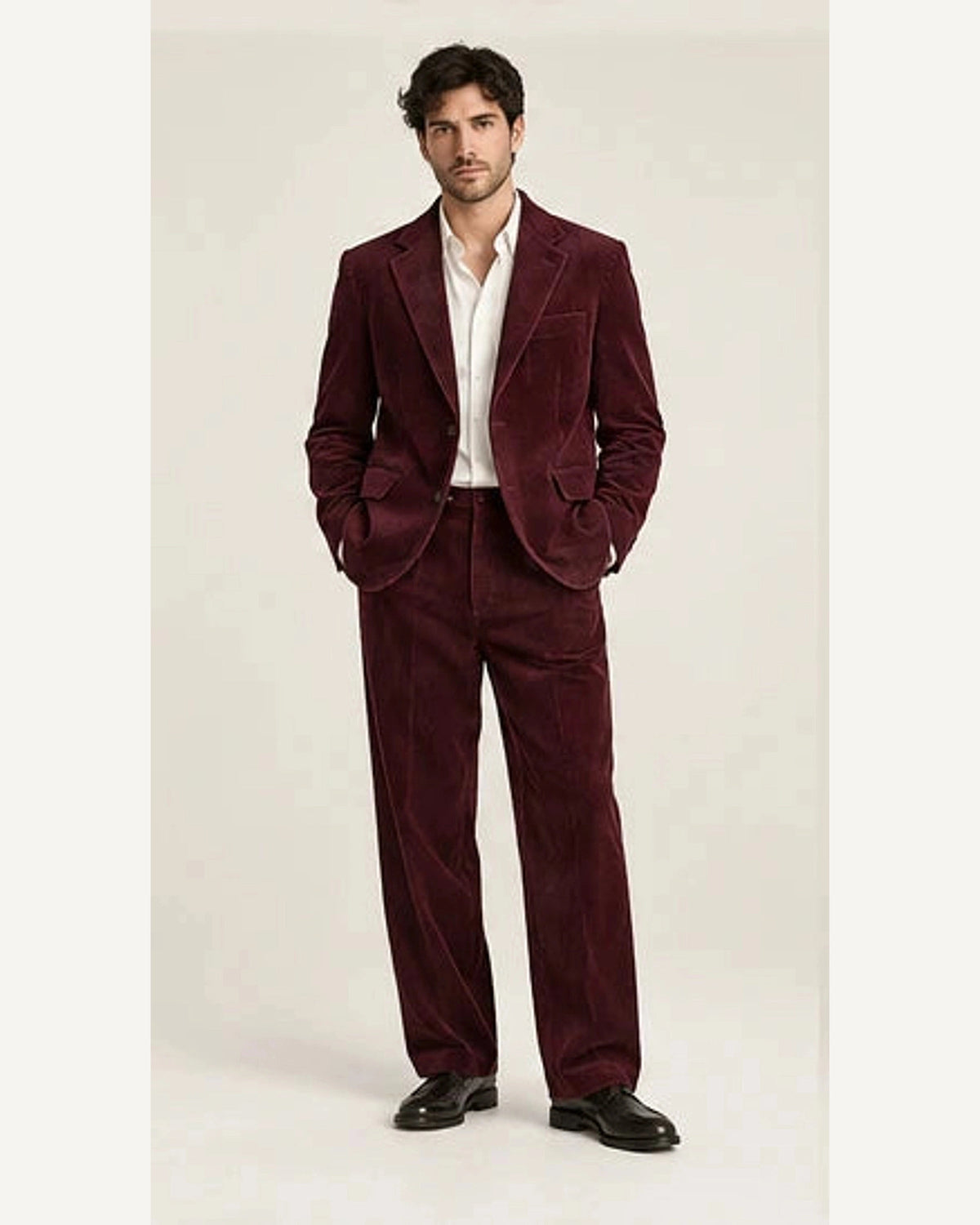 DFCOLOR::Burgundy::onbody — Tobacco Corduroy Two-Piece Suit; 4:5 full-image reframed without crop