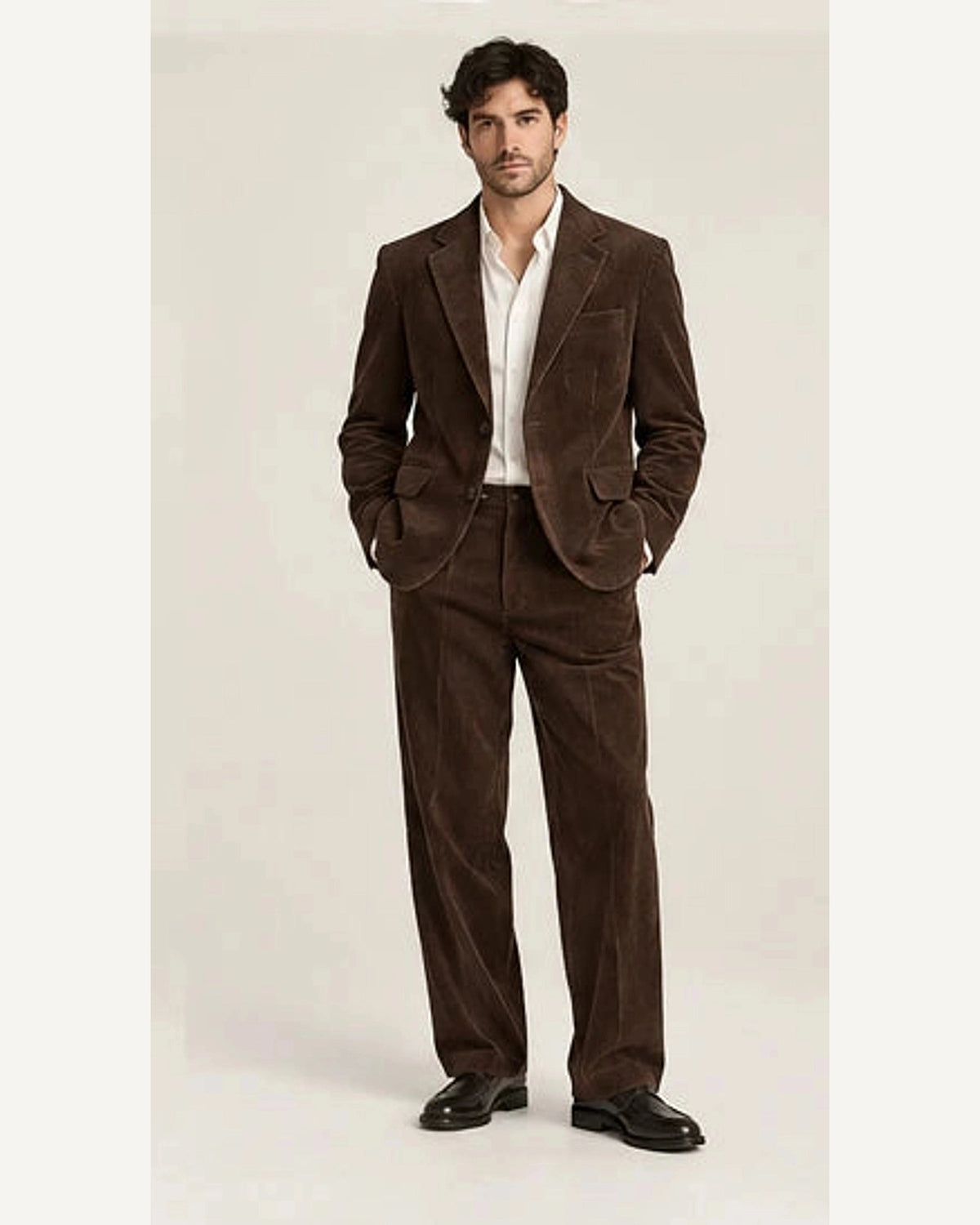DFCOLOR::Espresso::onbody — Tobacco Corduroy Two-Piece Suit; 4:5 full-image reframed without crop