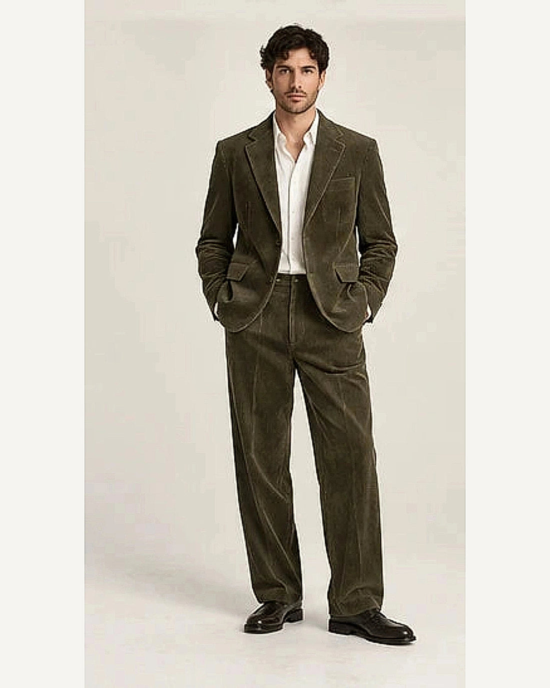 DFCOLOR::Olive::onbody — Tobacco Corduroy Two-Piece Suit; 4:5 full-image reframed without crop