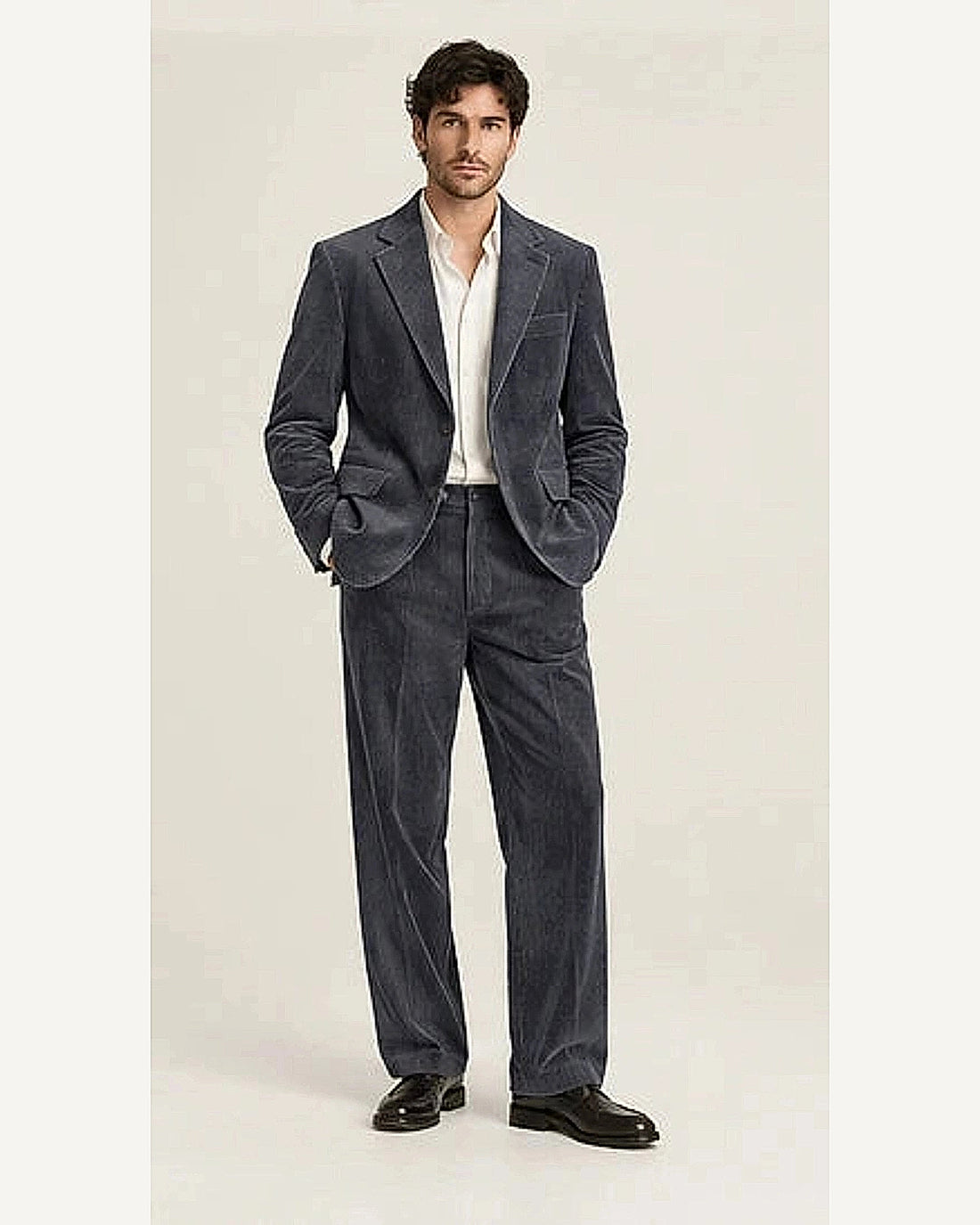 DFCOLOR::Slate::onbody — Tobacco Corduroy Two-Piece Suit; 4:5 full-image reframed without crop