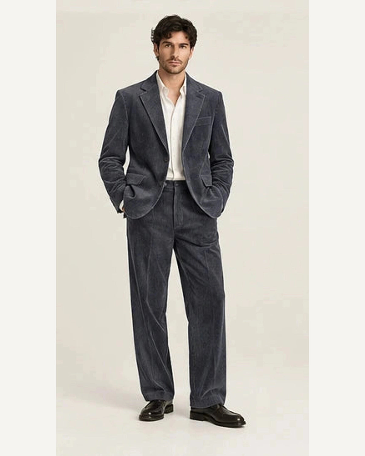 DFCOLOR::Slate::onbody — Tobacco Corduroy Two-Piece Suit; 4:5 full-image reframed without crop