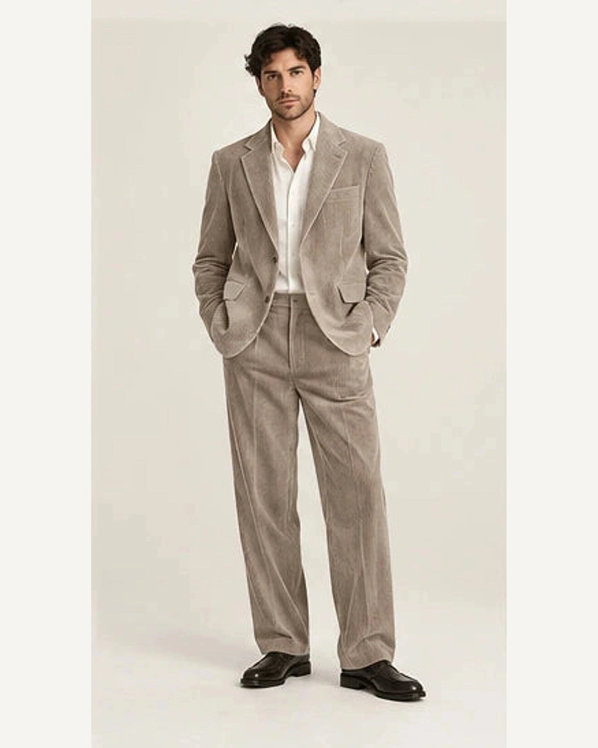 DFCOLOR::Stone::onbody — Tobacco Corduroy Two-Piece Suit; 4:5 full-image reframed without crop