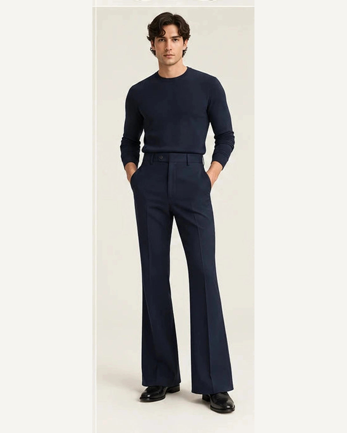 DFCOLOR::Navy::onbody — Walnut High-Rise Flare Trousers; 4:5 full-image reframed without crop