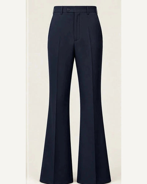 DFCOLOR::Navy::product — Walnut High-Rise Flare Trousers; 4:5 full-image reframed without crop
