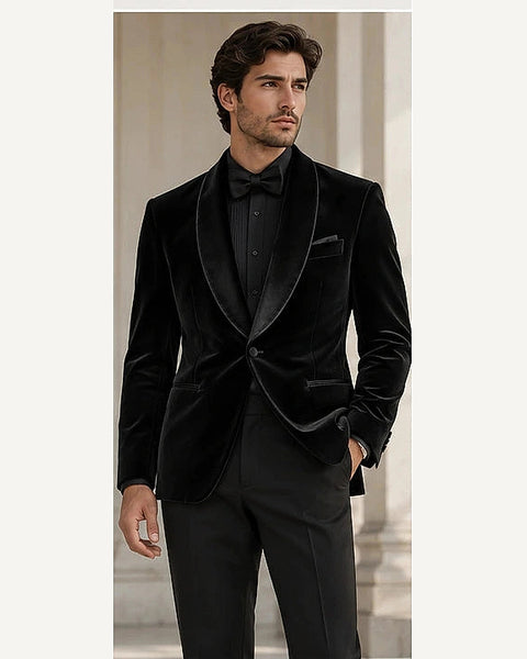 DFCOLOR::Black::onbody — Burgundy Velvet Shawl-Collar Jacket; 4:5 full-image reframed without crop