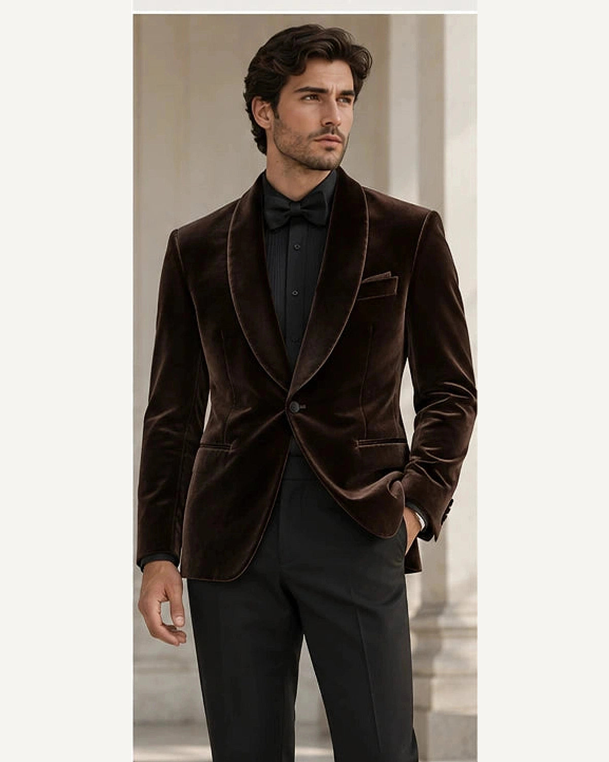 DFCOLOR::Chocolate::onbody — Burgundy Velvet Shawl-Collar Jacket; 4:5 full-image reframed without crop