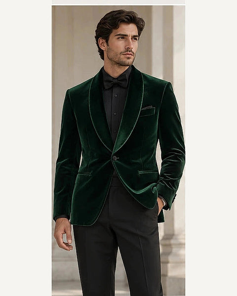 DFCOLOR::Forest Green::onbody — Burgundy Velvet Shawl-Collar Jacket; 4:5 full-image reframed without crop
