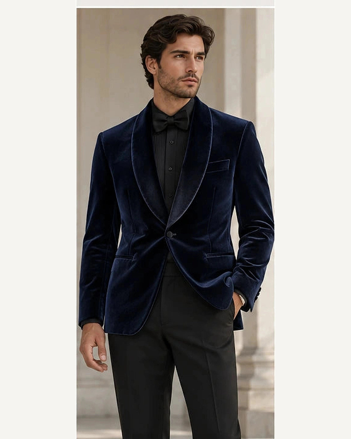 DFCOLOR::Navy::onbody — Burgundy Velvet Shawl-Collar Jacket; 4:5 full-image reframed without crop