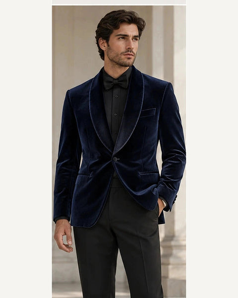 DFCOLOR::Navy::onbody — Burgundy Velvet Shawl-Collar Jacket; 4:5 full-image reframed without crop