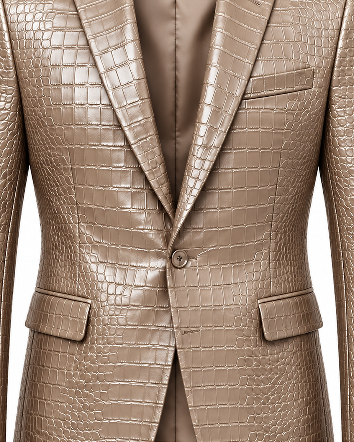 DFCOLOR::Stone::detail — Crocodile-Embossed PU Blazer, same original photo source-preserved, 2400x3000 corrected sharpness