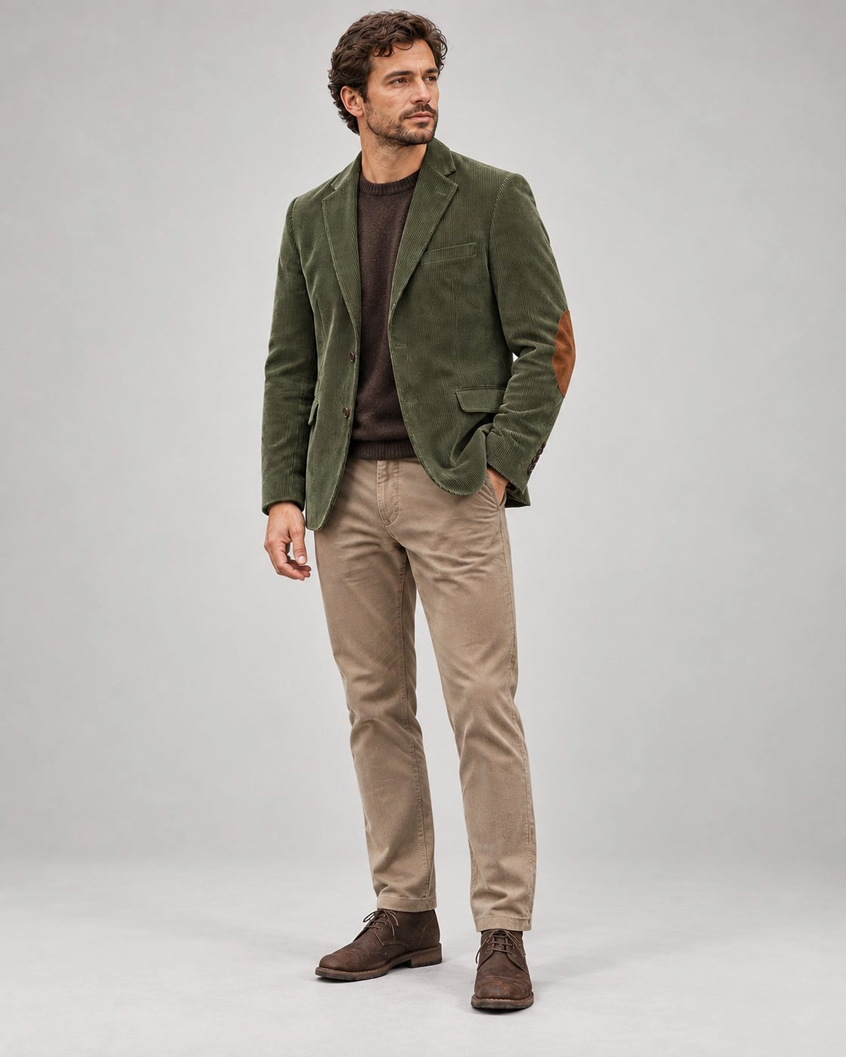 DFCOLOR::Olive::studio — Fine-Wale Corduroy Elbow-Patch Sport Coat, original front studio