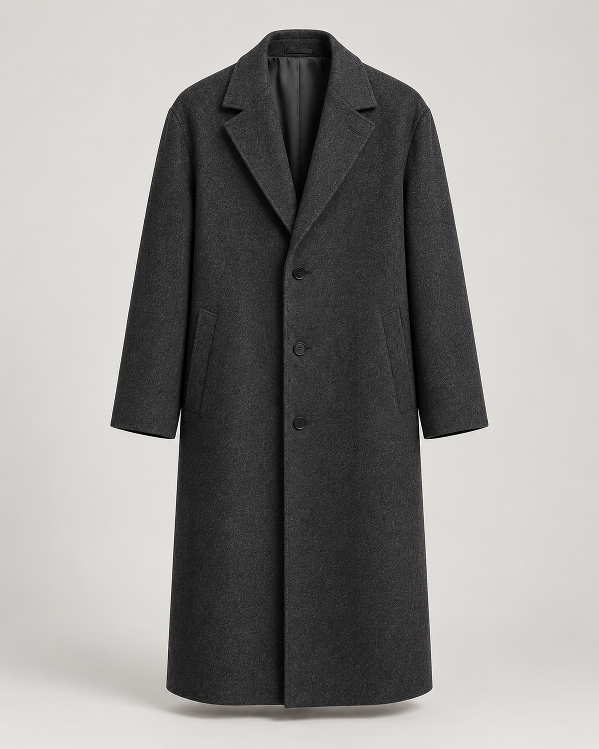 DFCOLOR::Dark Charcoal::product-front — Long Tailored Overcoat, Dark Charcoal front product view