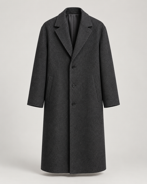 DFCOLOR::Dark Charcoal::product-front — Long Tailored Overcoat, Dark Charcoal front product view