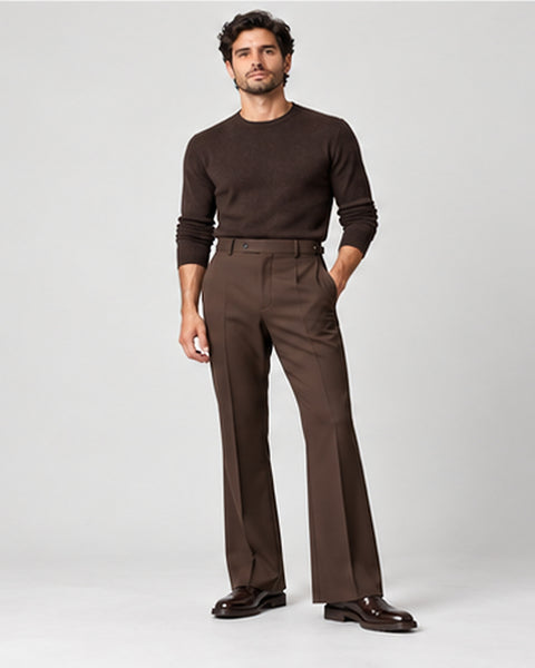 DFCOLOR::Walnut::Walnut High-Rise Flare Trousers — Product Card 4:5 HD on-body view