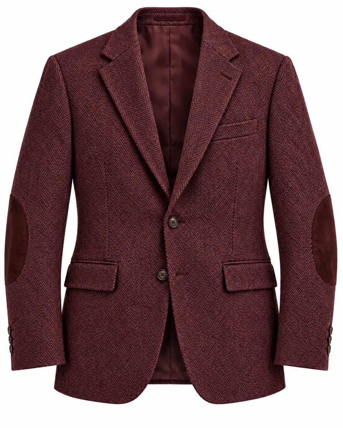 DFCOLOR::Burgundy::product-front — Textured Elbow-Patch Heritage Blazer, Burgundy product front; styling visualization